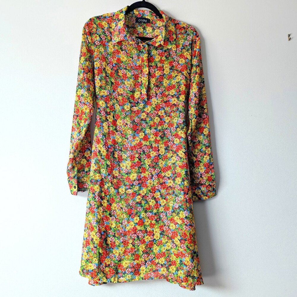 CHEPE Italy Tunic Dress Long Sleeve Floral Boho Size M Made in Italy